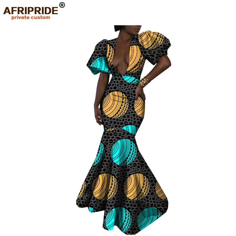 Африканское Макси женское платье AFRIPRIDE с коротким пышным рукавом с глубоким v-образным вырезом длинное, узкое повседневное хлопковое женское платье A1825044 - Цвет: 278X