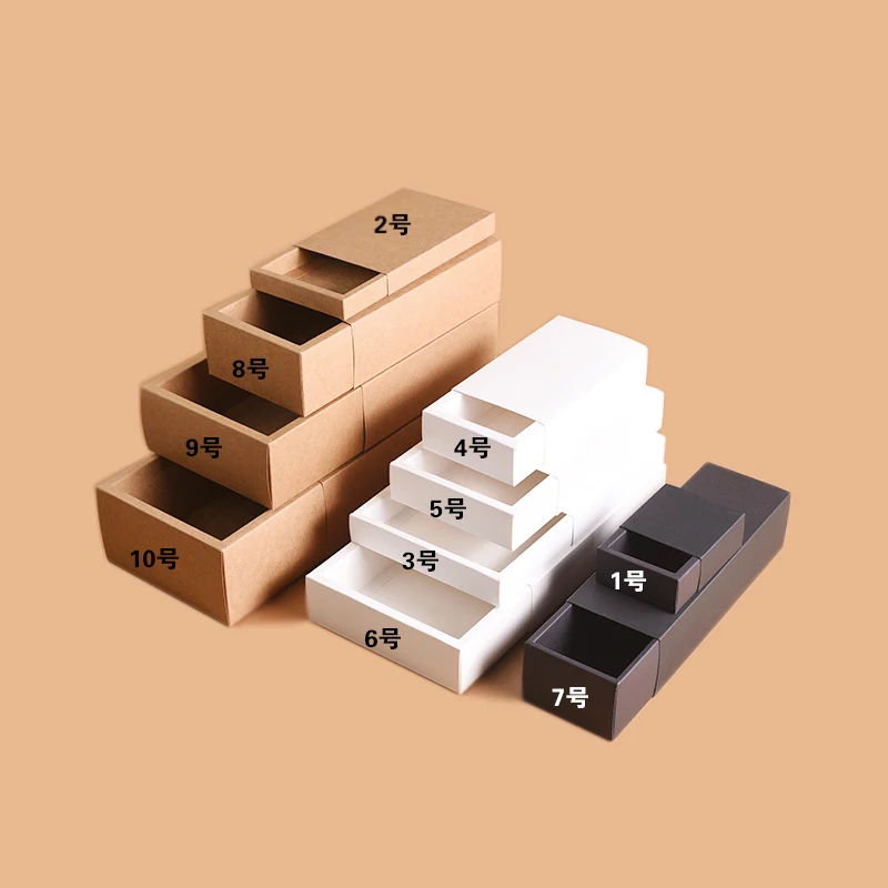 

Many Sizes Brown Kraft Paper Drawer Gift Box Black/White DIY Favors Packaging Paper Boxes Large Size For T-shirt Shoes 10PCS