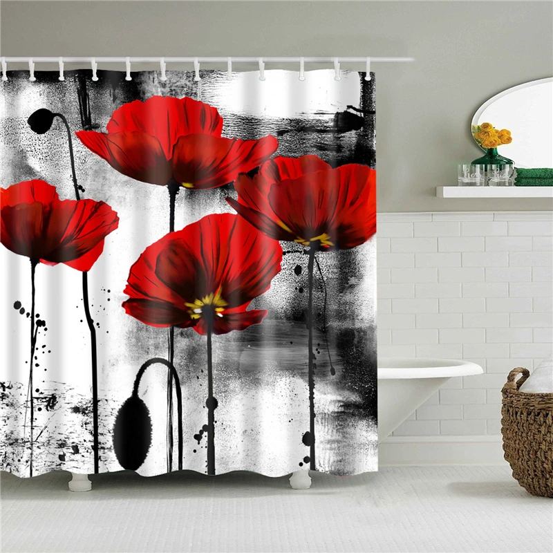 Waterproof Bath Shower Curtains 3d Flowers Printing Custain for Bathroom High Quality Polyester Bath Screen Home Decoration