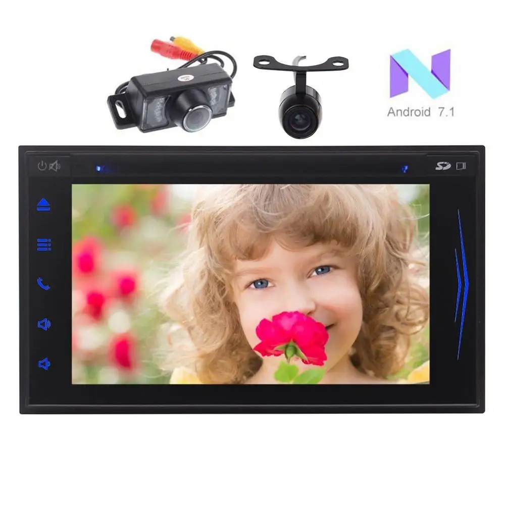 Sale Android 7.1 2 Din Car Stereo Bluetooth 2 Din DVD Player Auto Radio GPS Sat Navigator Support/4G/3G WIFI/USB SD Front&Backup Came 0