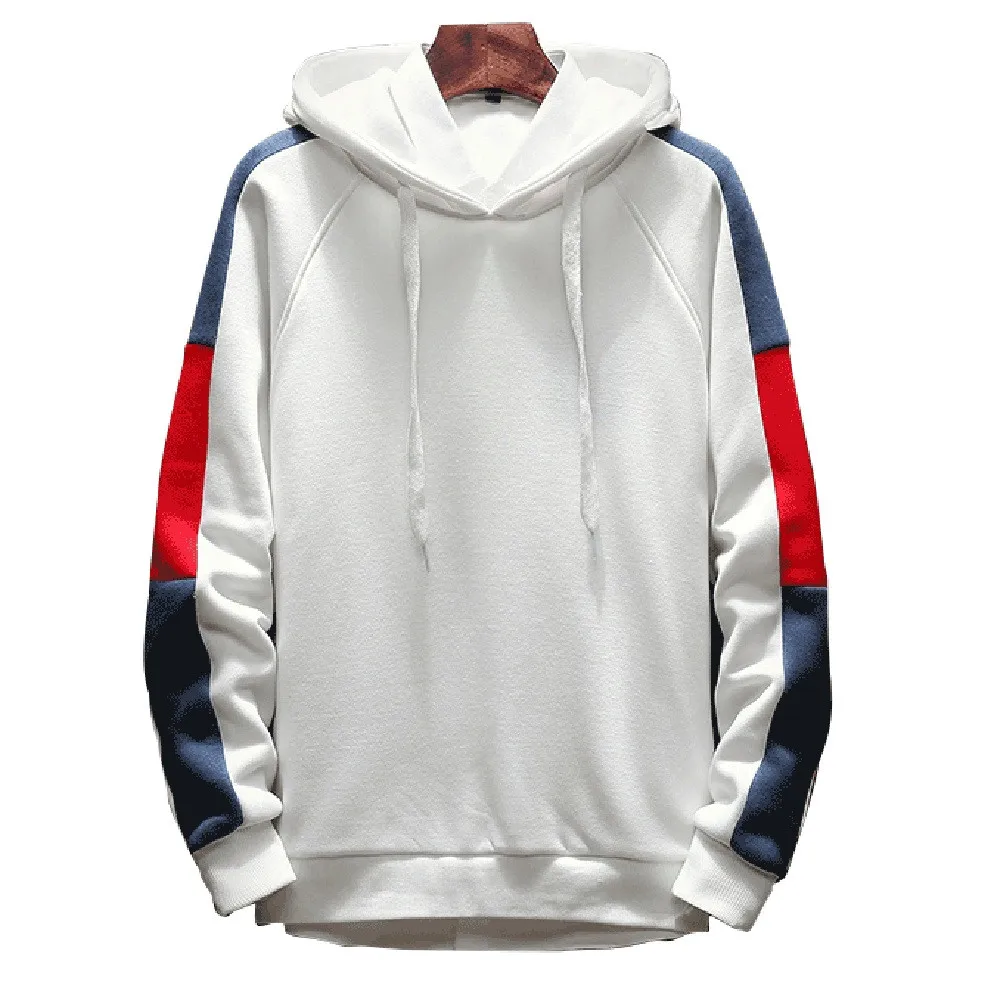 

CHAMSGEND Men's Fashion White Black Colorblock Long Sleeve Hoodie Loose Casual Warm Sweatshirt Street Dance Sports Training Top
