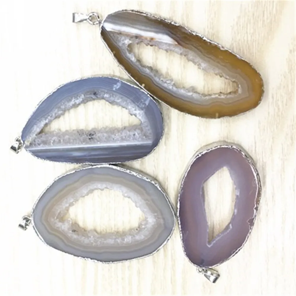 

1Pcs Natural Brazilian Electroplated Gold Edged Slice Open Agates Geode Drusy Druzys Pendants For Women Necklace jewelry Making