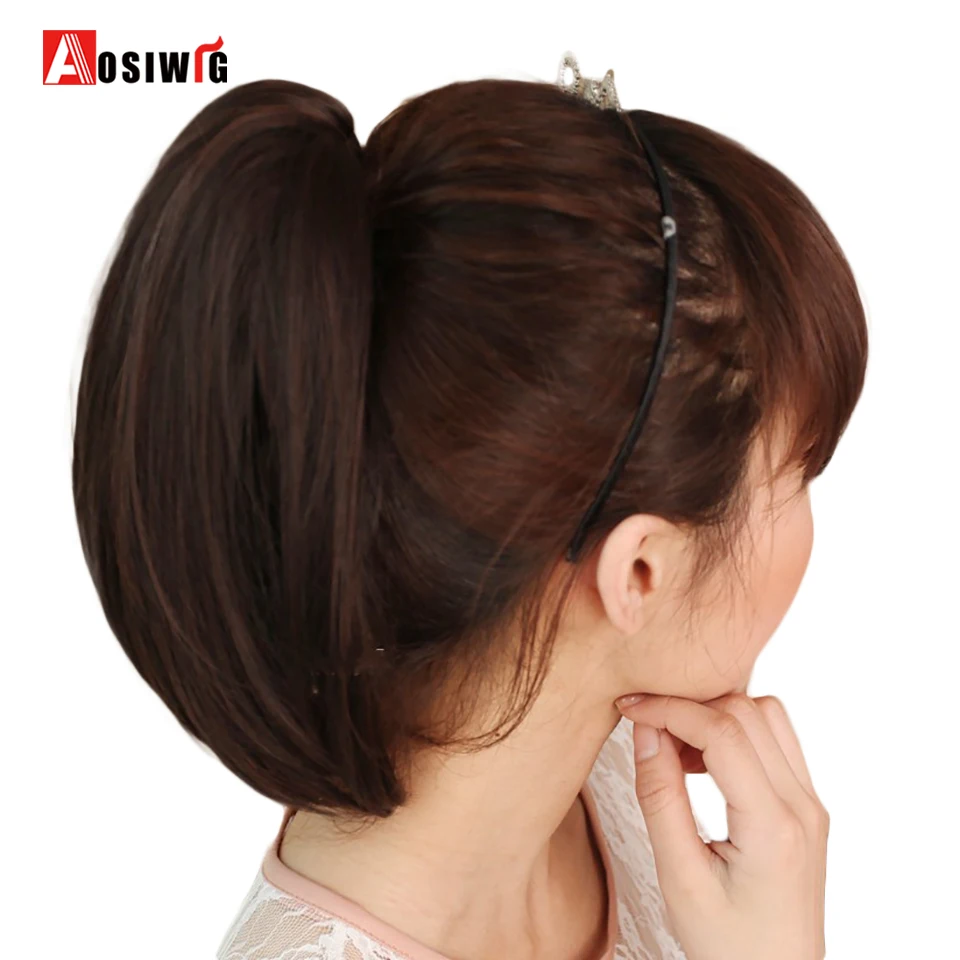 

Synthetic Clip In Hair Extensions Short Sttaight Ponytail Heat Resistant Claw Ponytail for Women AOSIWIG