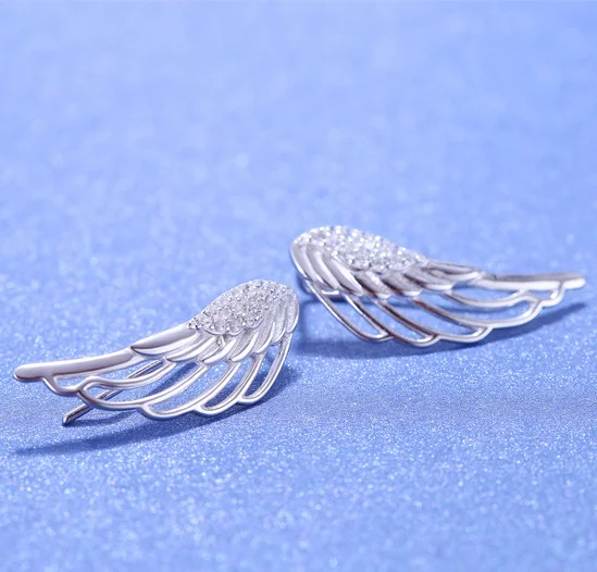 

Wing Feather Earrings 925 Silver Women Jewelry 100% S925 Sterling Silver boucle d'oreille Cubic Zircon Stud Earring 27