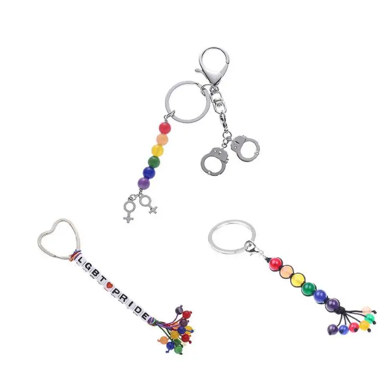 New Rainbow Gay Pride Keychains Support Paracord Key Chain Colorful