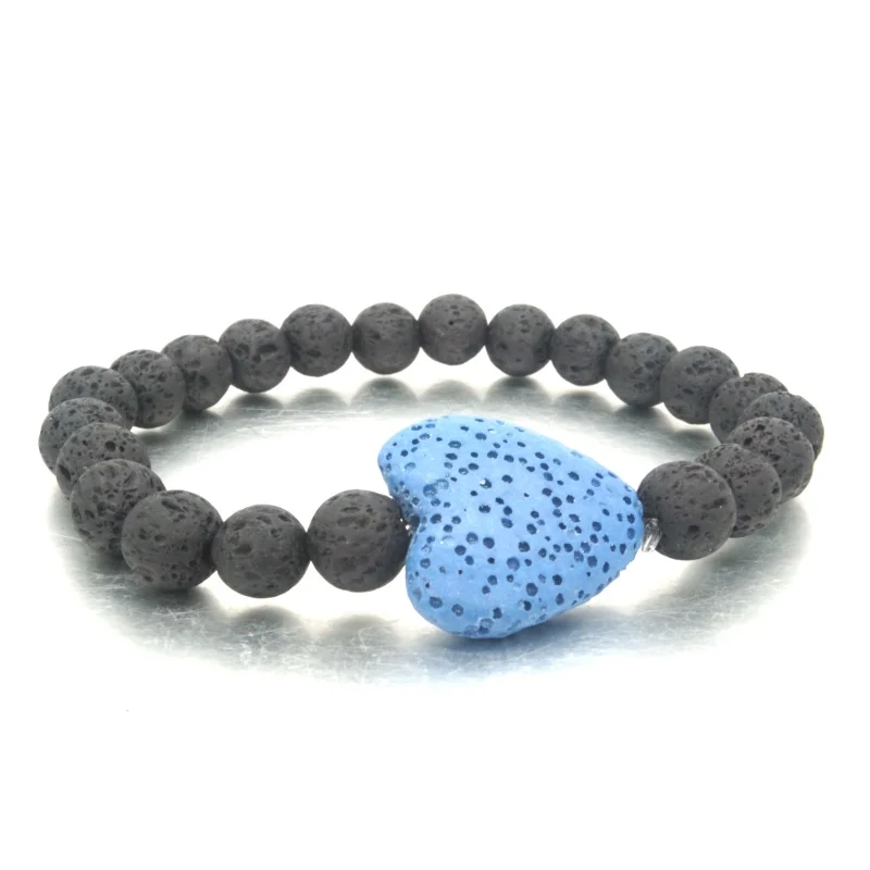8MM Lava Beads Colorful Love Heart Lava Stone Bracelet DIY Aromatherapy