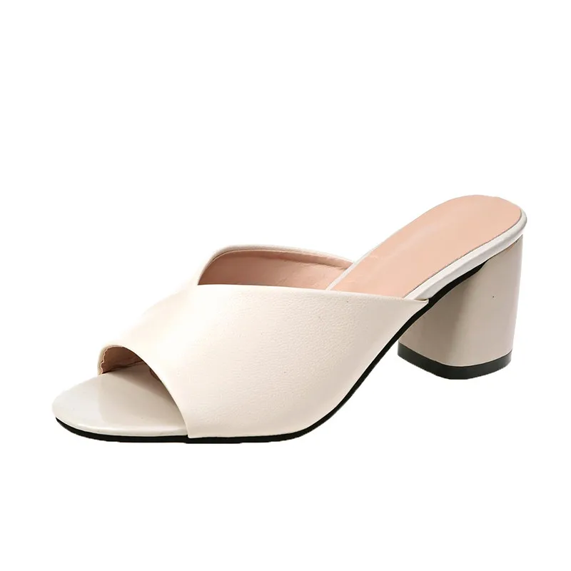 

2019 PU Leather Flip Flop Sandals For Women Summer Shoes Thick Heel Fashion Outdoor Slides Women Peep Toe Slippers
