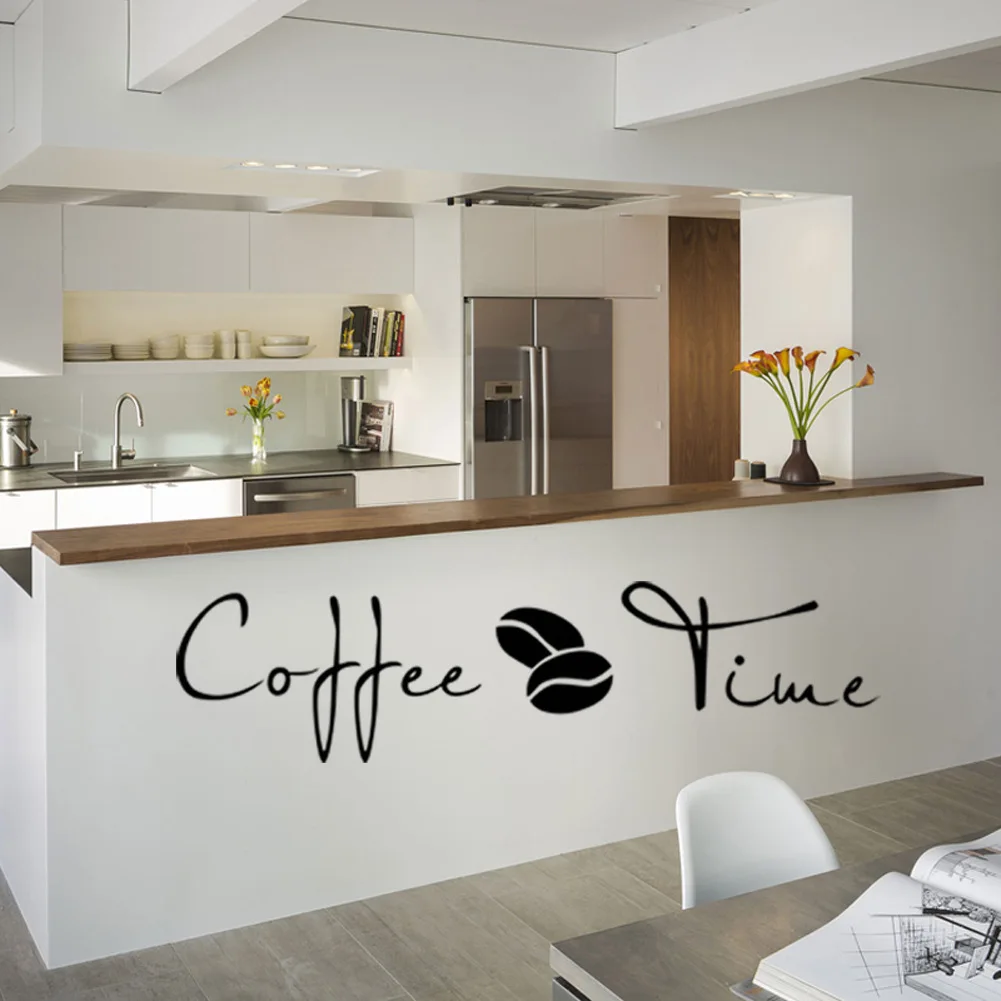 

" Coffee Time " Quotes Vinyl Wall Sticker Classic Coffee Bean Wall Decals For Coffee Bar / Dining Room Decoration