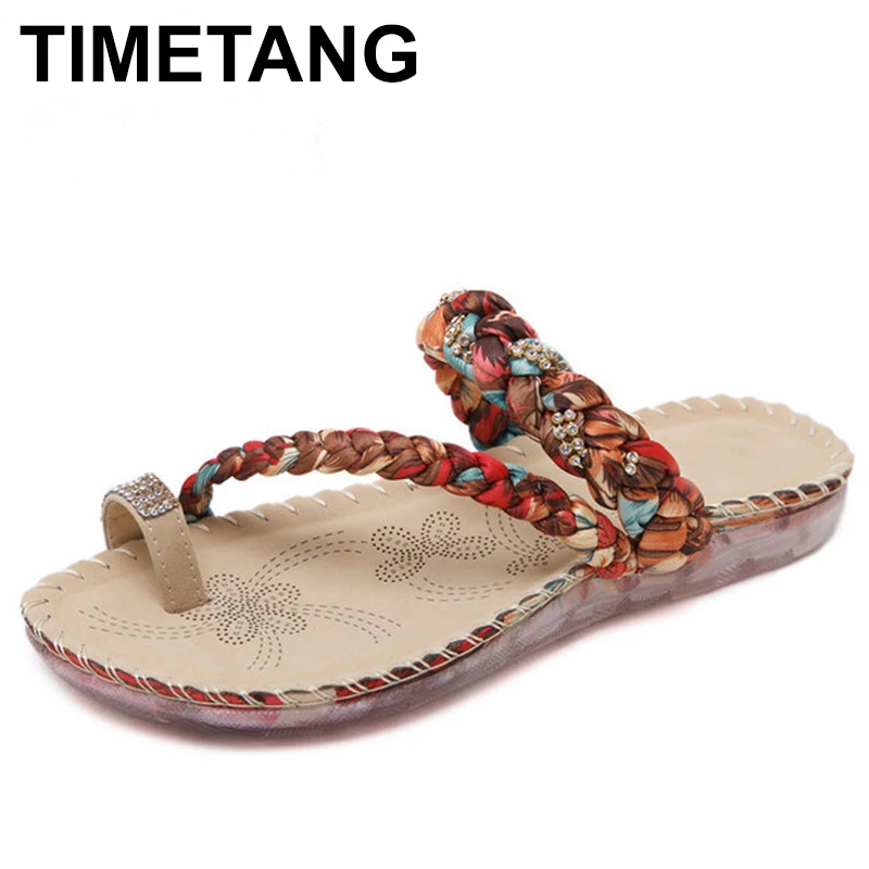 

TIMETANG new national wind sandals women bohemian diamond Flat Shoes Flip Flops Shoes Women C066