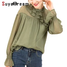 100% Silk Crinkle Georgette Long sleeved Transparent Spring Blouse