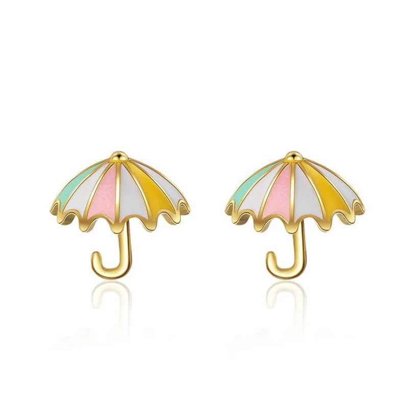 

New 925 Silver Colorful Enamel Cute Umbrella Small Stud Earrings For Child Girls Women Gift Korea Jewelry Orecchini Aros Aretes