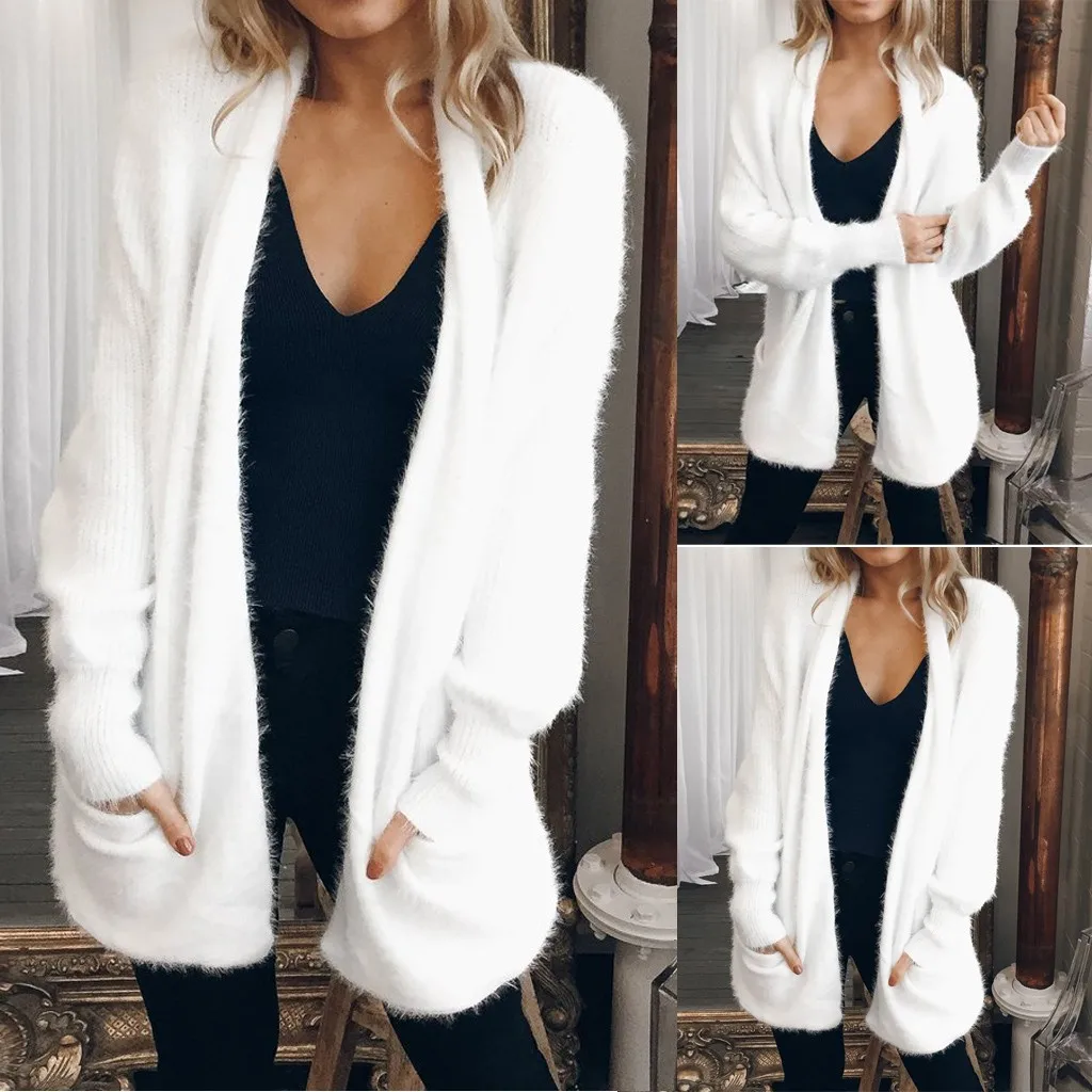 

Plus Size Casual Loose Autumn Winter Sweater Womens Patchwork Long Sleeve Solid Color Cardigan Tops Sweater Coat