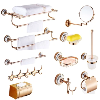 

Bathroom copper bathrom square basket European rose gold toilet brush holder double cup holder bathroom hardware pendant set