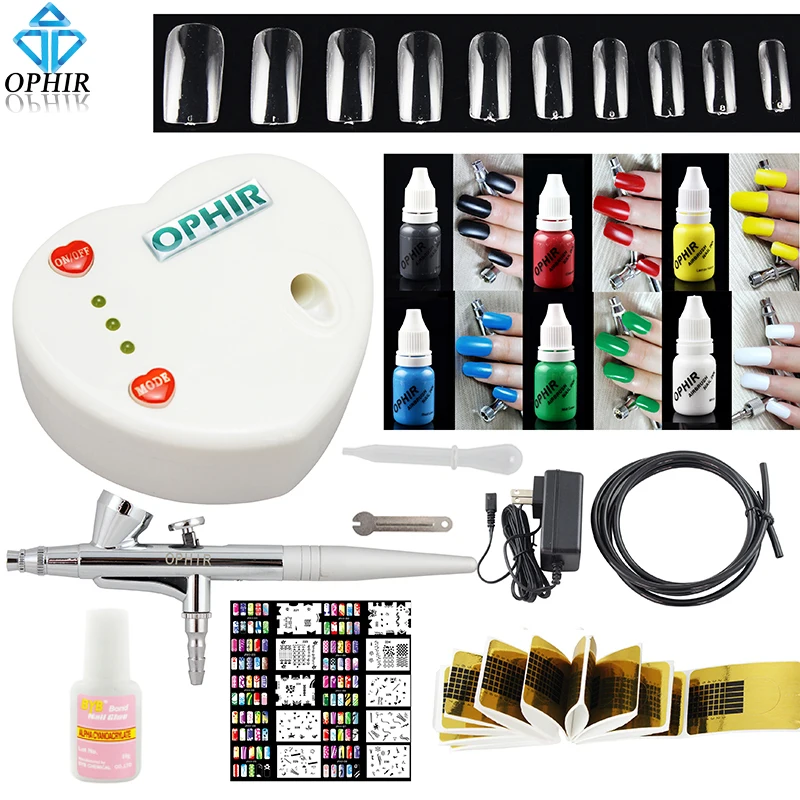 OPHIR Airbrush Complete Nail Art Set 0.3mm Air brush with Air