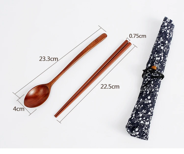 ORZ столовая посуда в японском стиле набор из натурального дерева палочки для еды Ложка детская посуда упаковка ткани портативный набор посуды столовые приборы