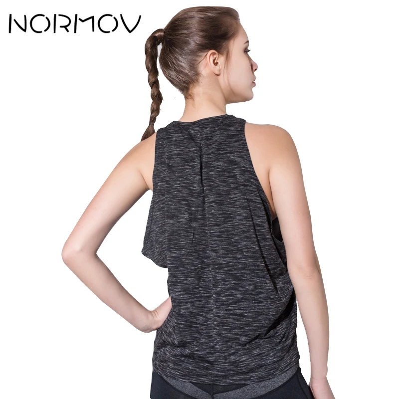

NORMOV Workout Sports Yoga Top Tank Women Fitness Clothing Sleeveless T-Shirt Female Breathable Letter Printed Vest 2 Color