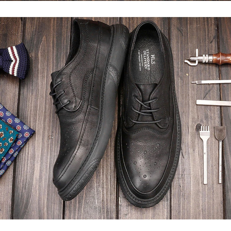 Nueva Zapatos Conducción up Cuero De Black Mycolen Lace Moda Clásico Oficina Vintage Planos Partido brown Casual Para Tallado Brogue Hombre BOdnzx