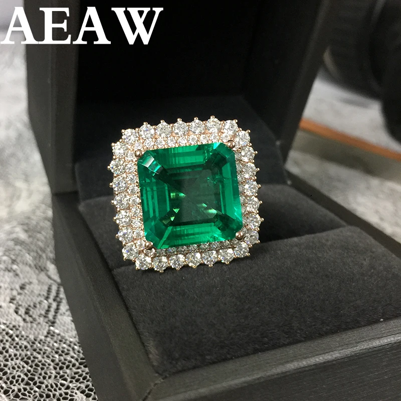 Fine Jewelry Real 14k Rose Gold 8ct Aaa Colombian Lab Grown Emerald