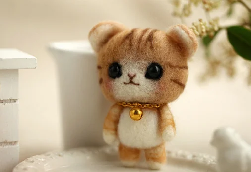 Маленькие куклы коты мультяшный набор шерстяной для рукоделия войлок игла