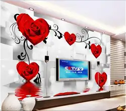 3d обои на заказ росписи нетканые 3D комната обои 3 D в форме сердца Роза отражение фрески фото обои для стен 3 D