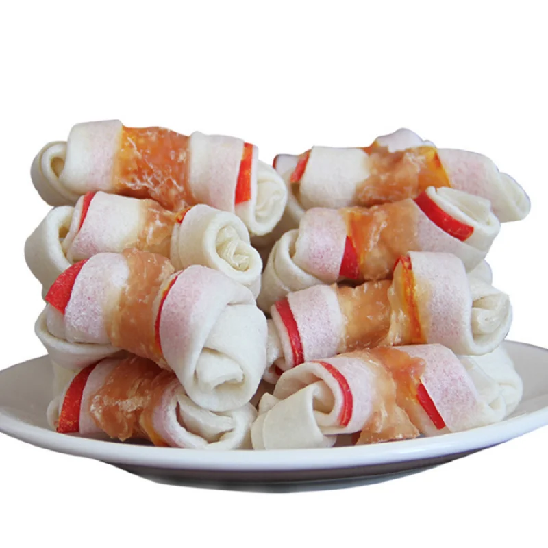 

New Arrival Dog snacks Fresh Chicken twisted in rawhide small medium large Dogs Food Training dog reward snacks clean teeth