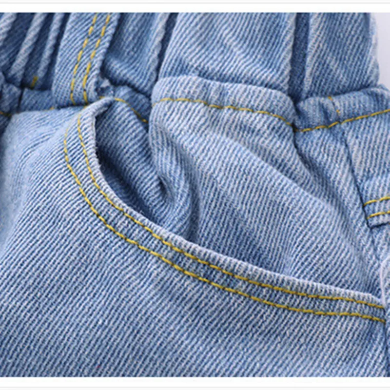 DFXD 2018 Spring Autumn New Arrival Teen Girls Star Print Straight Light Blue Ripped Jeans Pants Children Cotton Pants 3-14Years
