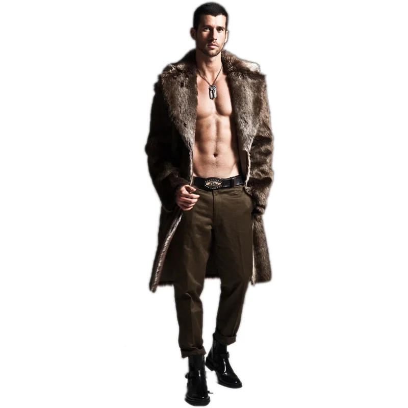 Winter Mens Eco friendly Faux Fur Coat Jackets Full Length