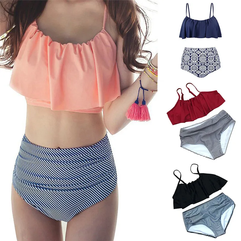 

New S-XL Sexy Bikini Beachwear Women's Bandage Print High Waist Fashion Bikini Summer 2 Pieces Swim Suit