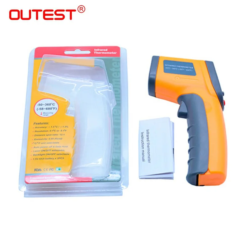 

OUTEST Non-Contact Laser LCD Display IR Infrared Digital C/F Selection Surface Temperature Thermometer Pyrometer