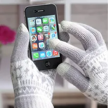 Теплые Зимние перчатки шерстяные вязаные Перчатки мужчины женщины перчатки Снежинка Рукавицы для Мобильного Телефона Tablet Pad