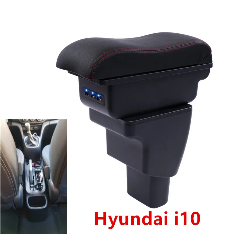 

For Hyundai I10 armrest box central Store content Storage box armrest box with cup holder ashtray USB interface