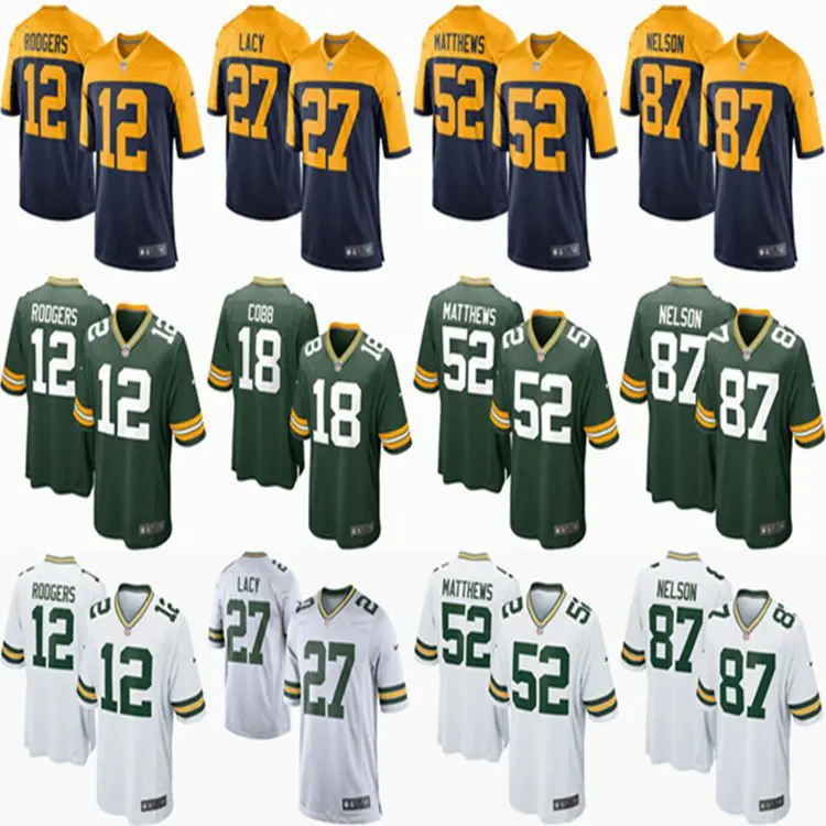 Elite Men Green Bay Packers Белый #12 Аарон Роджерс #52 Клей Мэттьюз Зеленый 27 # ЛЕЙСИ белый