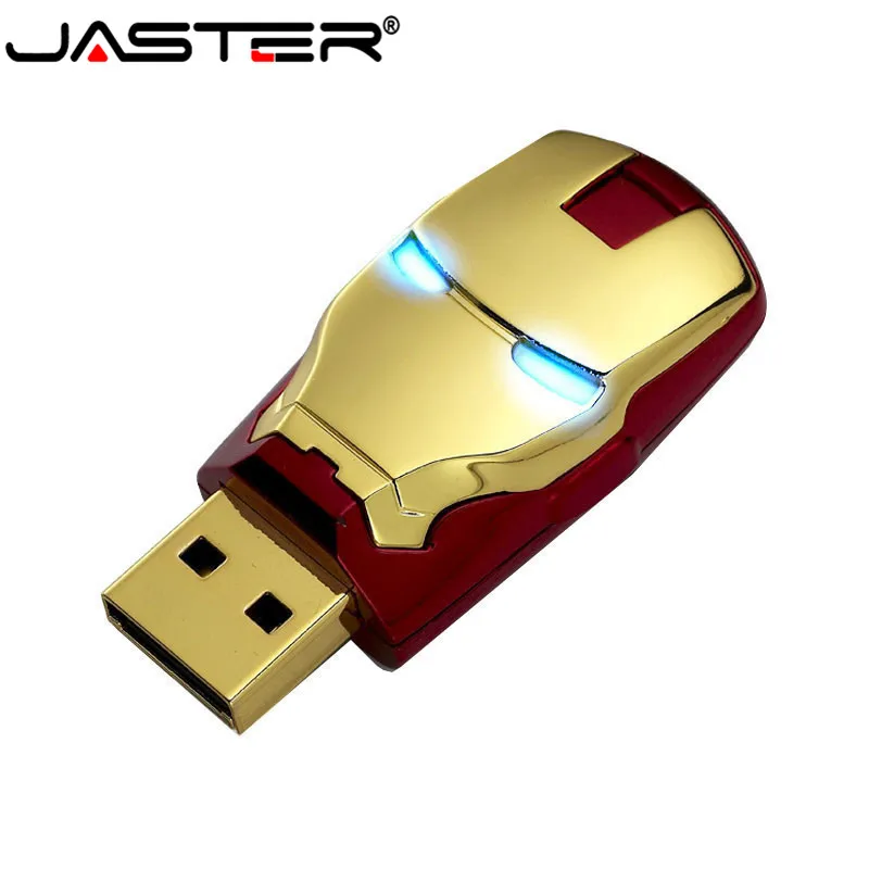 JASTER USB 2,0 Ironman USB флеш-накопитель 4 ГБ 8 ГБ 16 ГБ 32 ГБ 64 ГБ USB 2,0 флеш-накопитель Флешка металлическая ручка привод синий светодиодный светильник