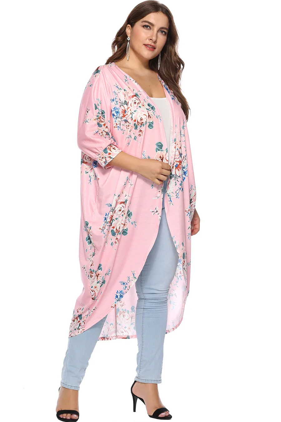Gladiolus Plus Size Blouse Women 2018 Summer 34 Sleeve Floral Print Casual Long kimono Cardigan Women Autumn Shirt Blouses Tops (15)