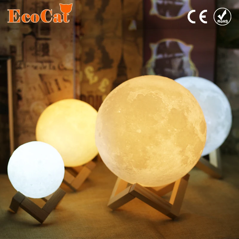 

New Dropship 3D Print Moon Lamp Colorful Change Touch Usb Led Night Light Home Decor Creative Gift