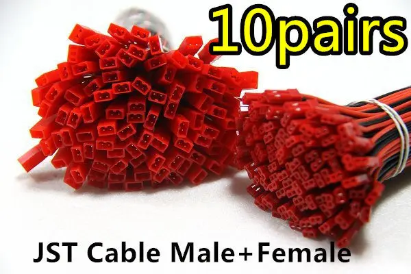 

10pairs 100mm JST Connector Plug Cable Male+Female with 22 AWG for RC Battery Auto E-Bike boat LCD LED