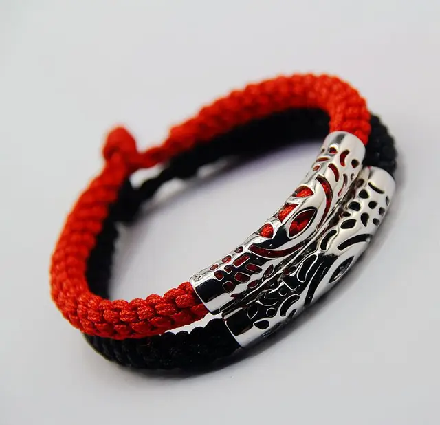 Red And Black Thread Weaved Bracelet Bangle 925 Unique Design Red And Black Thread Weaved Bracelet Bangle 925 Unique Design Fashion Jewelry For Men
