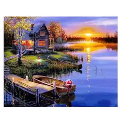 Озеро живопись по номерам, украшение картина маслом для гостиной, рисование по номерам лодка