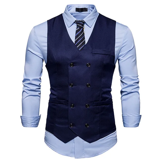 Men's Classic Double Breasted White Suit Vest Gilet Costume Homme 2018