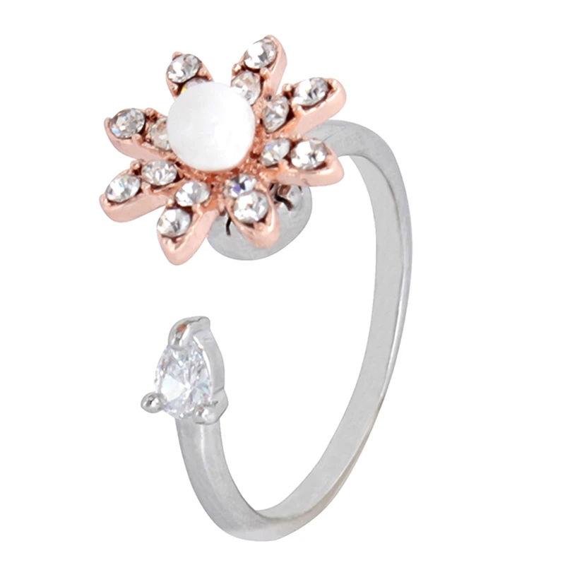Rotating Ring Opening Design Sparking Clear Crystal Flower Adjustable