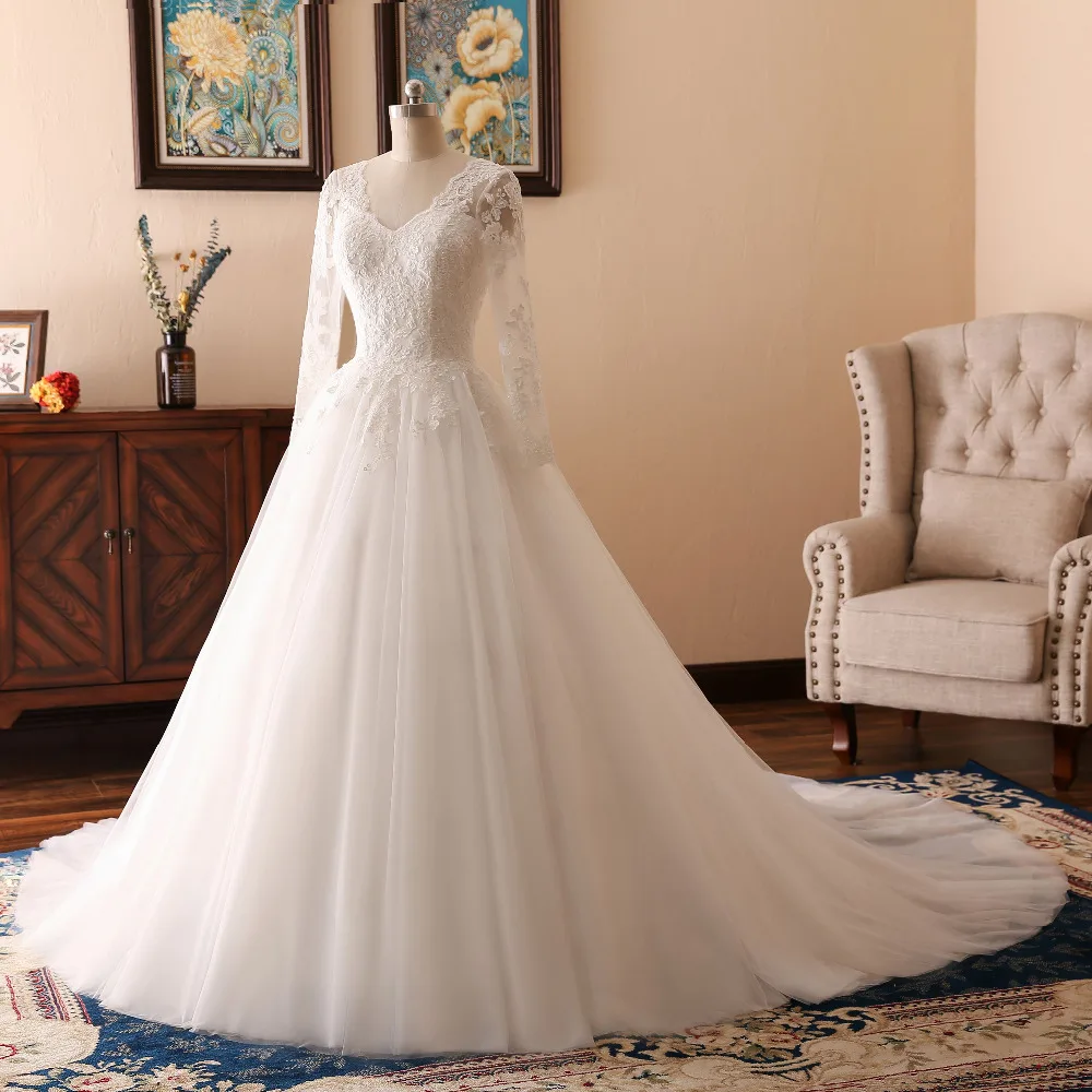 Lover Kiss vestido de noiva кружевное свадебное платье с длинными рукавами и v-образным вырезом, платье украшенное бусами свадебные платья, платья невесты больших размеров
