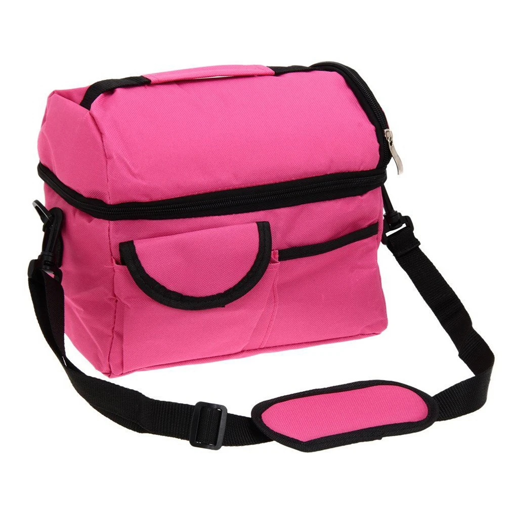 Kitchen Gourmet Pouch with Shoulder Strap Large Capacity Insulated Lunch Bag Cooler Tote Carry Bags Travel Picnic Food Container - Цвет: Rose red