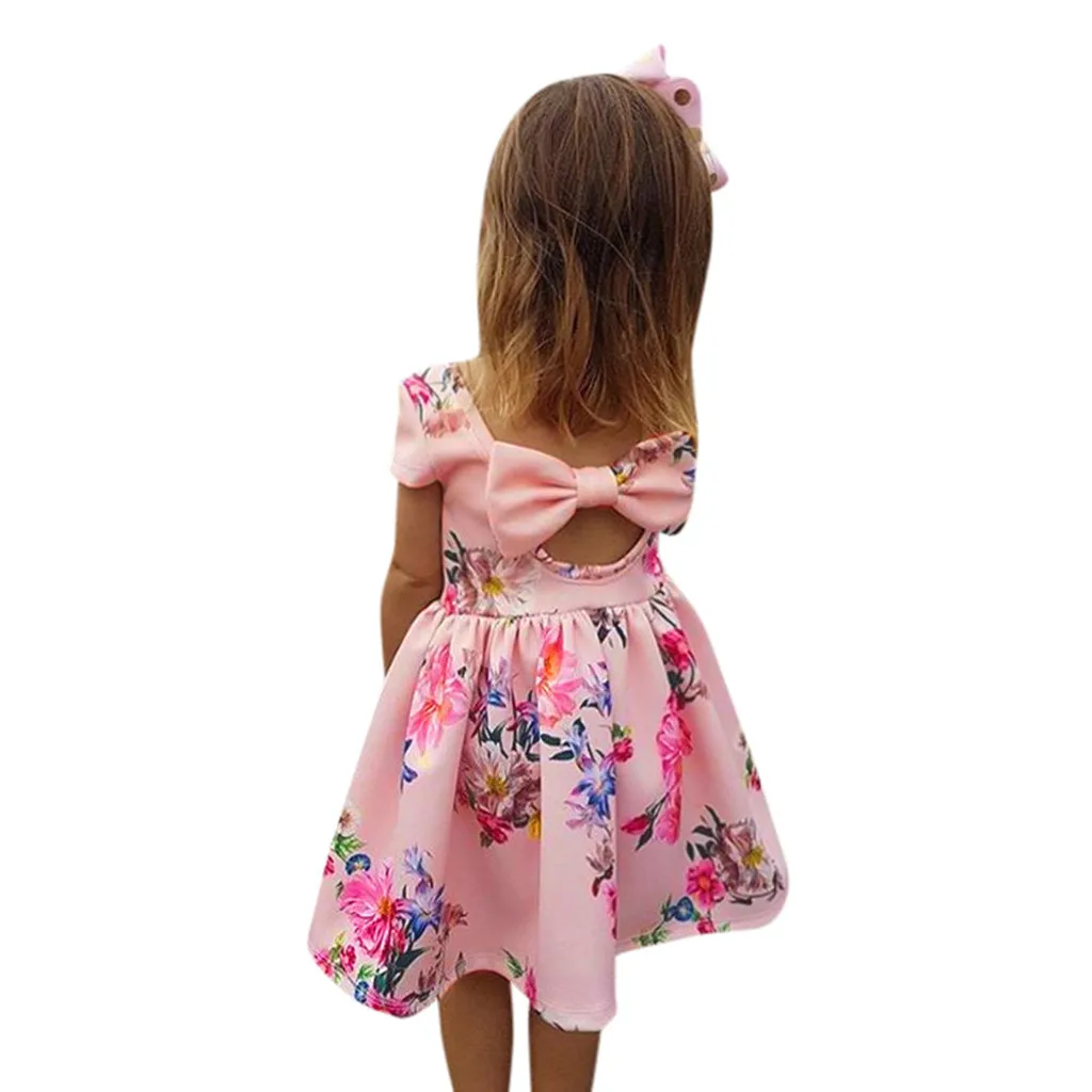 

Kids Dresses For Girls Toddler Kids Baby Girls Summer Dress Floral Print Bowknot Princess Party Knee Length Dress Vestidos 2019