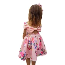 Детские платья для девочек; летнее платье для маленьких девочек с цветочным принтом и бантом; вечерние платья принцессы до колена; Vestidos