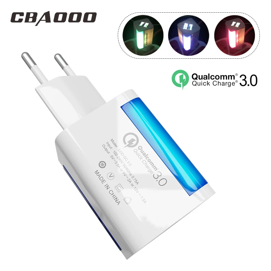 شاحن USB مزدوج الهاتف المحمول جدار شاحن LED مضيئة سريع محول للشحن ل فون الروبوت اللوحي QC 3.0 الاتحاد الأوروبي محول الطاقة
