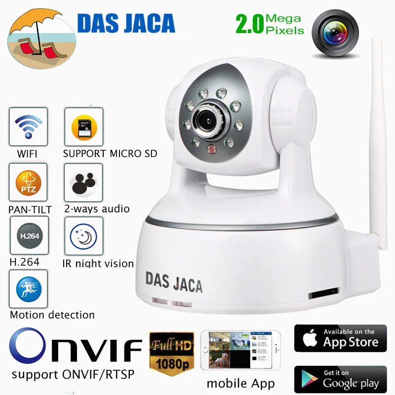 Беспроводная ip камера Das Jaca 2mp купольная ptz наблюдения 1080 p Wi Fi детский монитор onvif