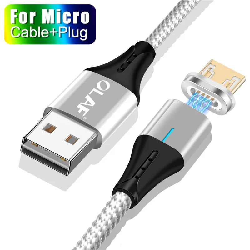 Магнитный кабель OLAF 3A Micro Usb type C QC 3,0 для быстрой зарядки телефона Microusb type-C магнитное зарядное устройство usb c для iphone huawei Xiaomi - Цвет: Silver Micro Cable