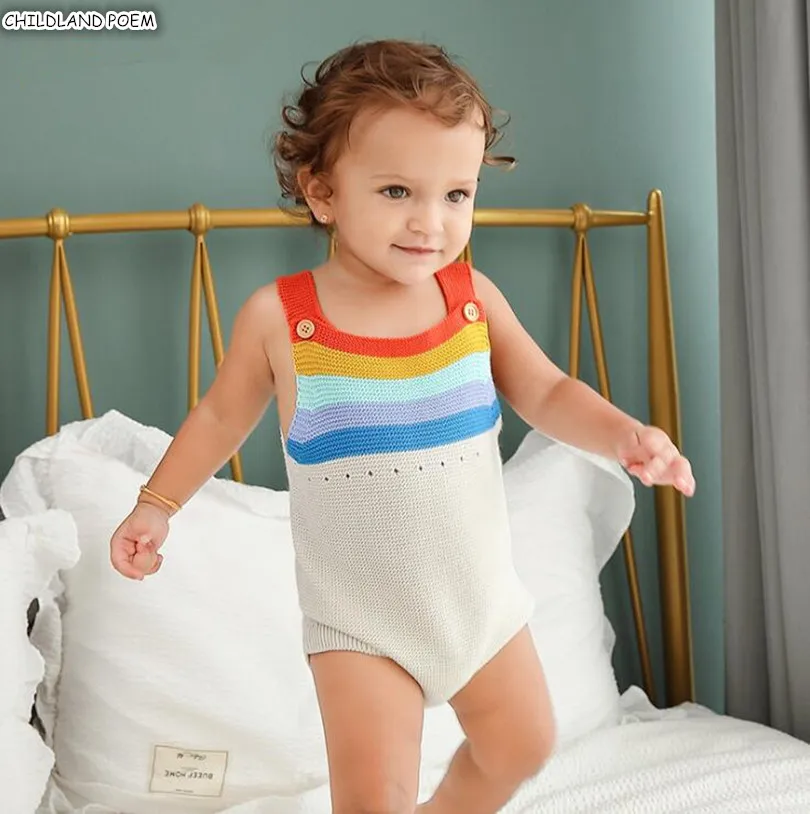 

Knitted Baby Clothes Newborn Baby Romper Onesie Rainbow Baby Girl Boy Romper Sleeveless Infant Baby Jumpsuit Overalls 0-2Y