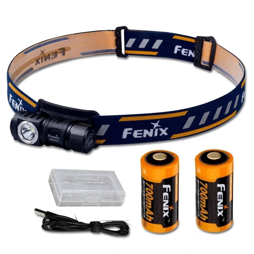 

Fenix HM50R 500 Lumens Multi-Purpose Compact LED Headlamp Flashlight with 2 x 16340 Battery, charging cable,battery case