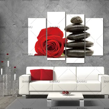 

Pictures Canvas Art Posters Prints Picture No Frames Paintings Canvas Painting 4 Piece Calligraphy Stone Rose Flower Modular